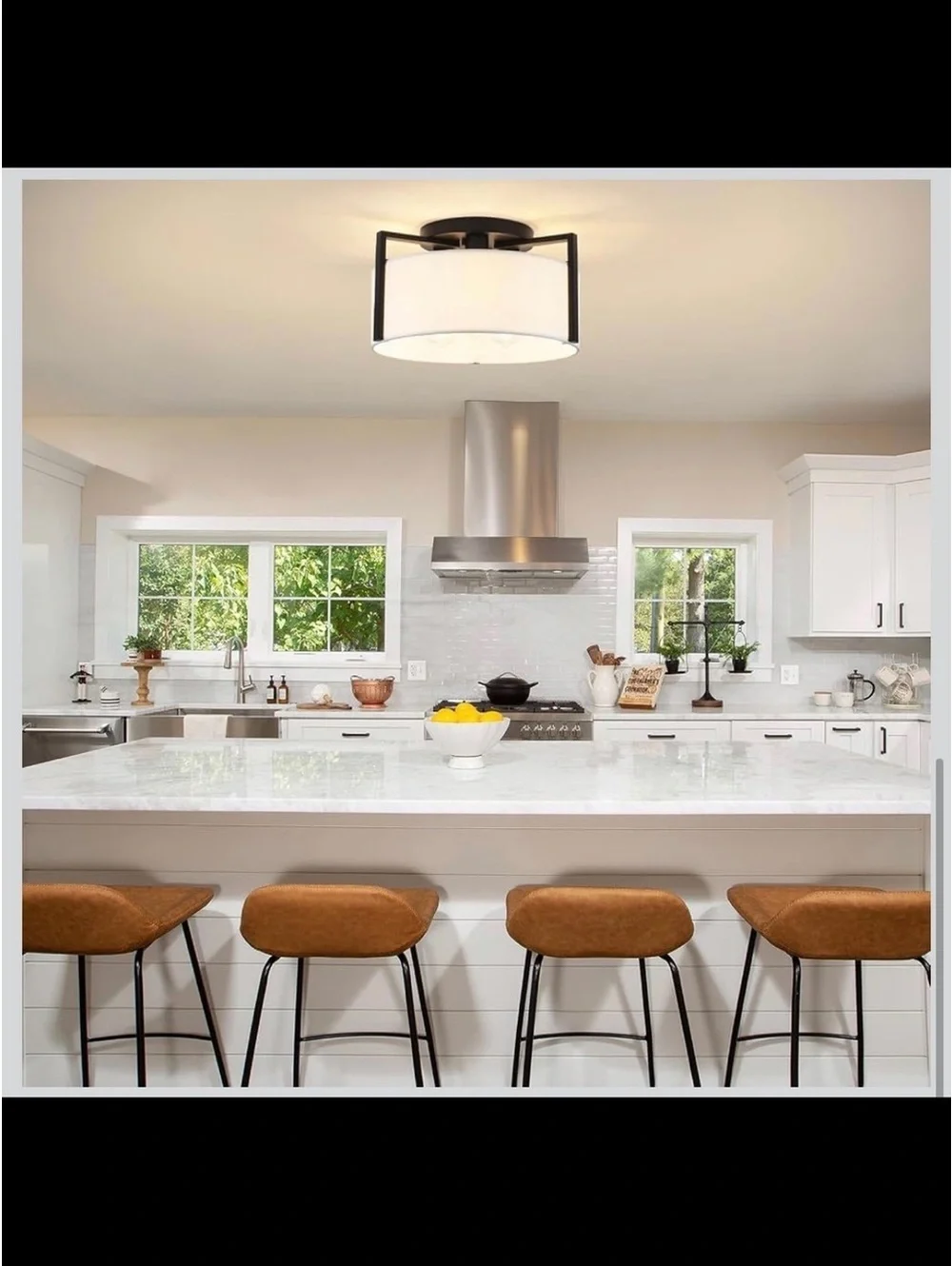 3-Light Semi Flush Mount Ceiling Light - Modern Black Drum Fixture - New in Box